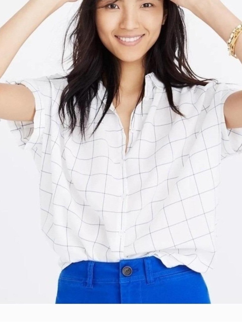 Madewell White Windowpane Button-Up Shirt